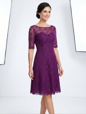 Jj's House Dress Neckline A-line 3/4 Sleeve Grape Color Sz 12 Mother Of Bride